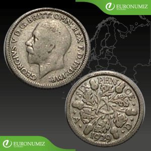 SIX PENCE 1929 VELKA BRITANIA  STRIEBRO