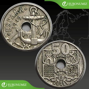50 CENTIMOS VARIANTA Z ROKU 1949 SPANIELSKO ROK RAZBY 1952