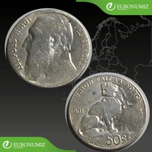 50 CENTIMES 1901 BELGICKO BELGES  STRIEBRO